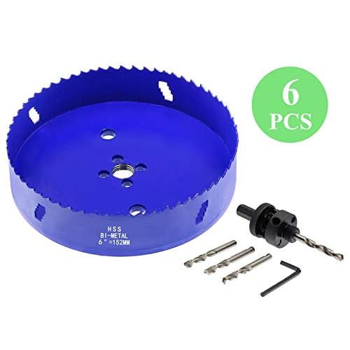 6 Inch Hole Saw with Heavy Duty Arbor, 1.2 Inch Cutting Depth HSS Bi-Metal Hole Drilling Cutter for Smoothly Cutting in Wood Cornhole Boards Plastic Drywall & Thin Metal