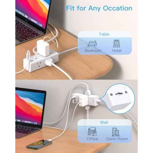 Power Strip Surge Protector - One Beat 6 Widely Outlets with 4 USB Ports (2 USB C), 5 Ft Extension Cord Flat Plug, Wall Mount Outlet Extender Small Power Strip for Travel Home Office College Dorm Room