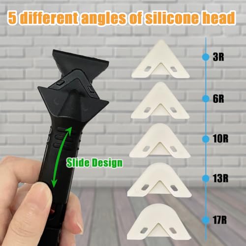 10 PCS Silicone Caulking Tools (Stainless Steel head) 5 in 1 Sealant Finishing Tool Grout Remove Scraper,Caulk Remover Glass Glue Angle Scraper for Bathroom Kitchen Floor,Window,Joint