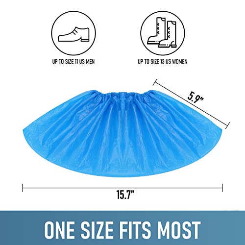 Buself Pack of 100 Disposable Non-Slip Waterproof Shoe Covers for Indoor & Outdoor Use, Fits Up to US 11 Men & 13 Women