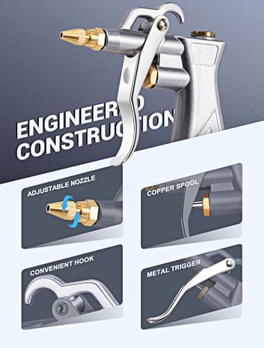 Industrial Air Blow Gun with Brass Adjustable Nozzle - Heavy Duty Metal Construction