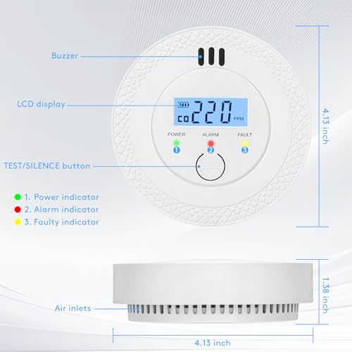 3-Pack Carbon Monoxide Detector,Mini CO Alarm Battery Powered with Digital LCD Display,Test-Silence Button,Portable Carbon Monoxide Alarm with LED Lights for Home, Travel