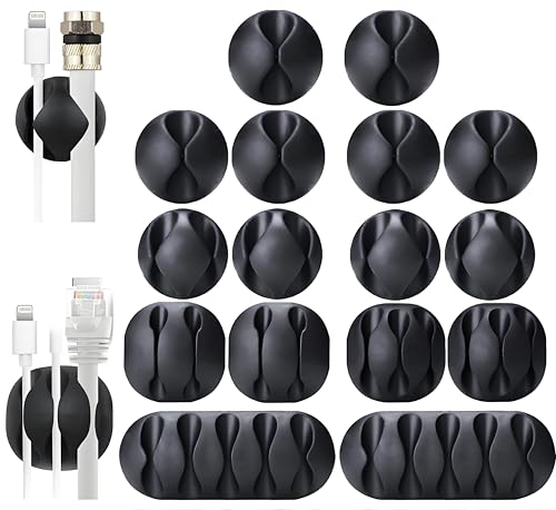 OHill 16-Pack Black Cable Clips Self-Adhesive Cord Holders Organizer