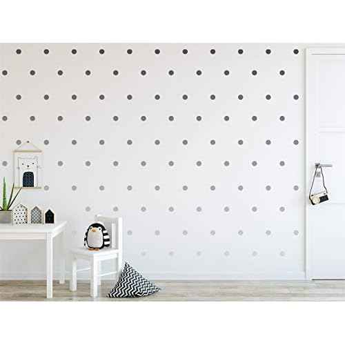 | Polka Dot Circles Round Shape Style Decoration Removable Wall Art Vinyl Decal Stickers | (Pack of 112) (Silver)