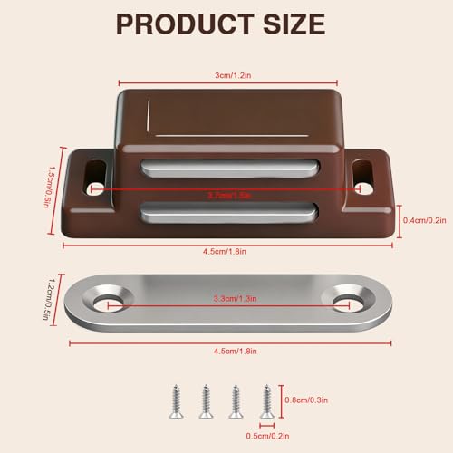 QEDT Brown Magnetic Cabinet Door Latch Pack of 12 - Strong & Durable