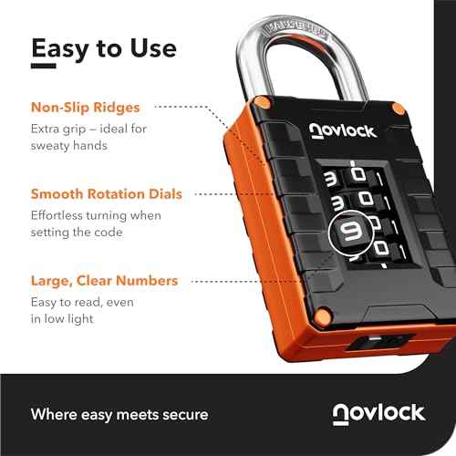 Locker Lock for Gym, School, Home & Work | 4-Digit Combination Padlock | 1-Pack, Black/Orange