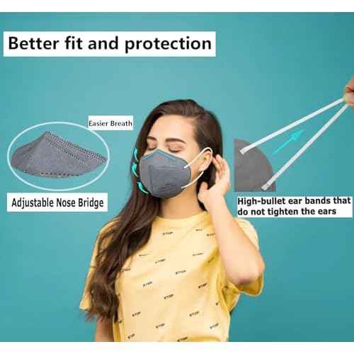 Edith qi KN95 Face Masks 50 PCS,Individually Wrapped, 5 Ply Grey Disposable KN95 Masks for Adults Filter Efficiency 95%, Protection against PM 2.5 Smoke Particles