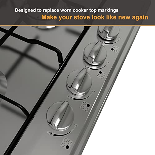 MANWU 2 Sets Black Print on Clear Stove Burner Indicator Stickers for Silver/White Cooktops – Replacements