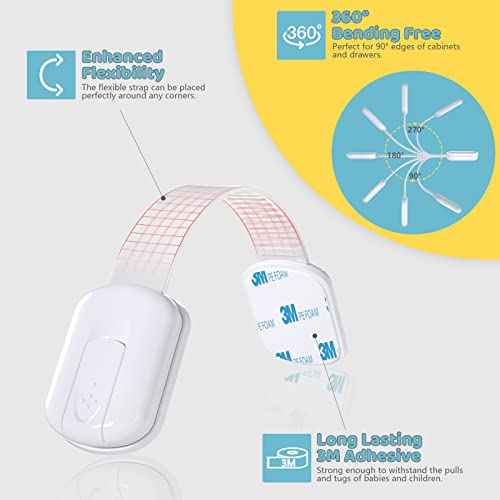 4our Kiddies Child Proof Cabinet Locks for Baby Proofing, 14 Pack Baby Proof Drawer Locks for Kids, Child Safety, Adjustable Child Locks for Cabinet and Drawers with 12 Extra 3M Adhesives, No Drilling