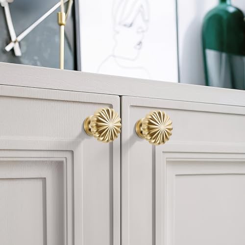 FAPUAL Brushed Gold Cabinet Knobs 10 Pack - Solid Zinc Drawer Pulls for Dressers & Cabinets