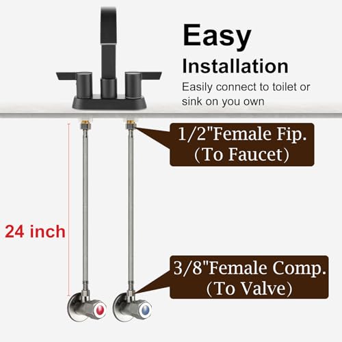 Midanya 24 Inch Stainless Steel Faucet Supply Lines 1/2" FIP x 3/8" Compression - 2 Pack