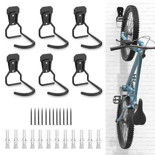 Housolution Bike Wall Mount with Fixed Hook, [6 Pack] Heavy Duty Bike Storage Rack, Bike Rack Vertical Stand for Garage - Easily Hang/Detach - with Screws Iron Bike Hanger Brackets