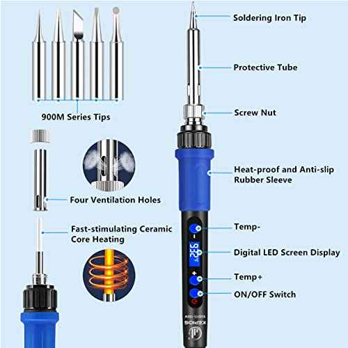 Soldering Iron Kit, 100W High-Power LCD Digital Soldering Iron, Circuit Board Repair Soldering Kit with Magnifying Glass Helping Hands, Adjustable Temperature Solder Welding Tools
