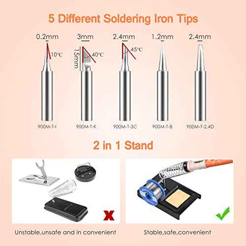 Soldering Iron Kit,80W LCD Digital Soldering Iron, Soldering Gun with Adjustable Temperature,Fast Heating and Ceramic Thermostatic Design,10 in 1 Welding Tools with Flux, Tips, Solder Wire, Stand