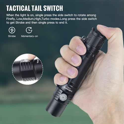 ThruNite TT20 Tactical Flashlight, 2010 Lumens, 305m Beam, Rechargeable LED, Dual Switch, USB-C, Compact EDC Light for Hunting,Hiking,Outdoor Use-Black CW