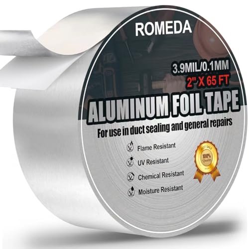 Romeda 2 Inch x 65 Ft Aluminum Foil Tape - Heavy Duty High Temp HVAC Sealing