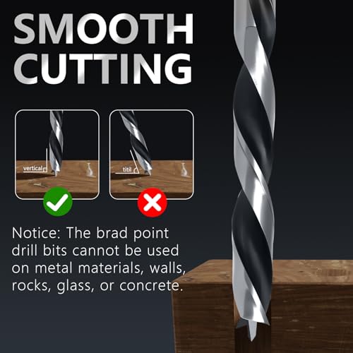 Brad Point Wood Drill Bits for Woodworking, 10mm (25/64") Dia Brad Point Drill, Carbon Steel Metric Brad Point Drill Bits with Double Flutes Design for Soft & Hard Woods MDF Acrylic