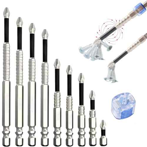 High Magnetic Screwdriver Drill Bit Set - With Magnetizer K5 Impact Resistant Non Slip Bit, Universal Anti-Slip Magnetic Electric Screwdriver Set, 25 50 65 70 75 90 100 120 150mm (9Pcs)