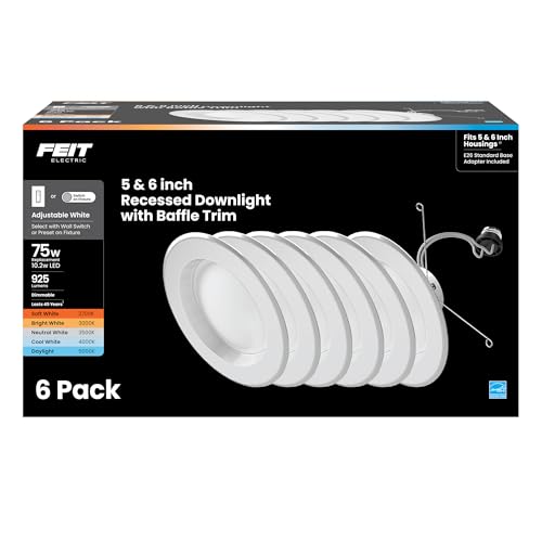 Feit Electric 6-Pack 5/6in LED Recessed Downlight Retrofit Kit, 75W Equivalent, Dimmable, Adjustable Color Temp