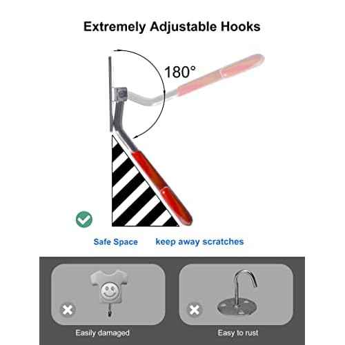 HAISHINE Garage Hooks, 8 Pack Adjustable Hooks for Wall Storage, Stainless Steel Heavy-Duty Utility Hooks with Anti-Slip Coating Organizing for Chainsaws, Bike, Garden Tools(Screws and Dowels Include)