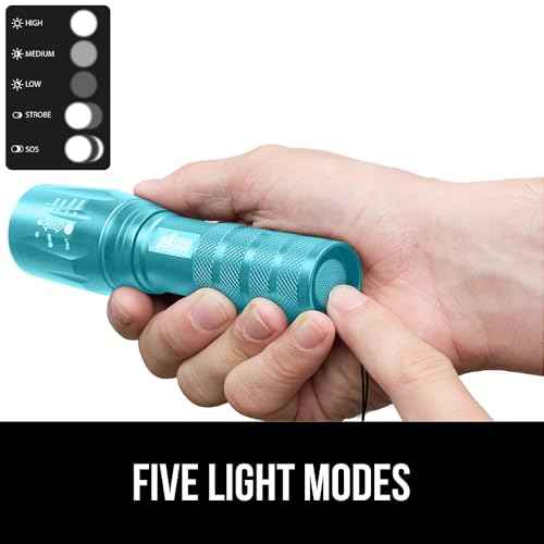 GORILLA GRIP Powerful LED Tactical Flashlight, 750 FT High Lumens 5 Adjustable Modes, Water Resistant, Ultra Bright Zoom, Stocking Stuffers, White Elephant Holiday Gifts, Dog Walking, Turquoise