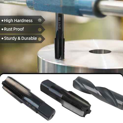 1/4-18 NPT Pipe Tap and 7/16" drill Set, Carbon Steel Hand Threading Plumbing Tap Set for Plumbers Mechanics DIY Thread cutting tools