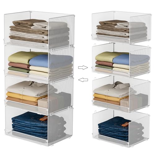 Tiaoheka White 4-Tier Stackable Closet Organizer Shelves - Foldable Storage Bins