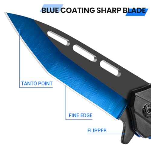 Cool Pocket Knife for Men, Camping Knife with 3.4¡± Stainless Steel Blade, EDC Folding Knives with Clip for Outdoor Hiking, Gifts for Dad Him Husband (Blue)