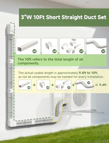 SMOQIO 3-Inch, 10Ft Mini Split Line Set Cover Kit with Straight Duct & Instructions