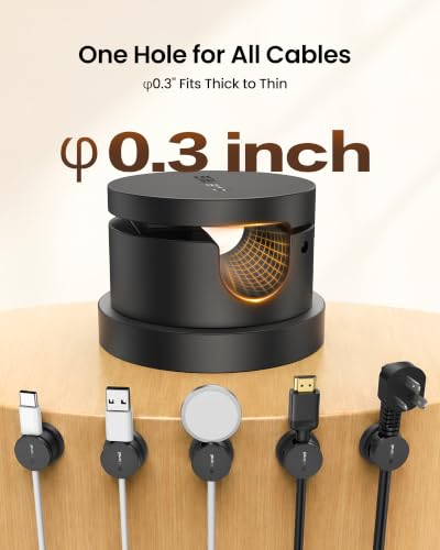 Silkland 6 Pack Black Snap-Lock Cable Clips Rotatable Cord Holders for Nightstand