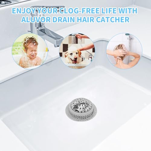 Large Grey Bathtub & Sink Drain Hair Catcher - Rustproof Zinc Alloy, Easy to Clean & Stay in Place