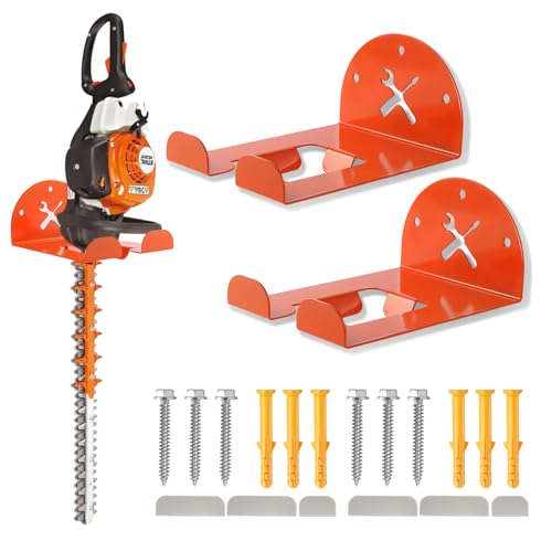 Upgraded Trimmer Rack Wall Mount - 8" Heavy Duty Weed Eater Hanger for Garage Wall Bracket, Garden Power Tool Holder Organizer Hooks for Grass Trimmer, Hedge Trimmer, Leaf Blower and Chainsaw, 2 Pack