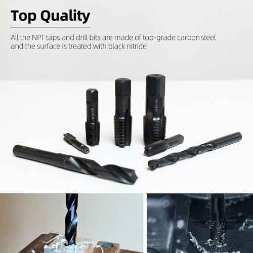 1/4-18 NPT Pipe Tap and 7/16" drill Set, Carbon Steel Hand Threading Plumbing Tap Set for Plumbers Mechanics DIY Thread cutting tools
