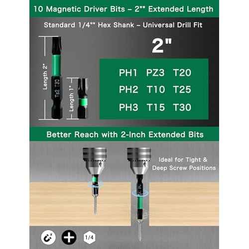 Drill Screwdriver Bit Set, 10 PCS S2 Steel Drill Bit Set, Magnetic Tips for Impact Driver with PH, PZ & Star Head Tips, 1/4" Hex Shank for Power Tools, Home Projects & DIY