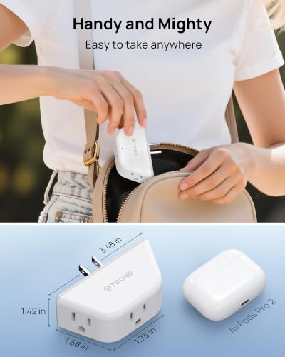 TROND 3AC Prong Outlet Extender 2 Pack - Bathroom Power Splitter, White, 3-Socket