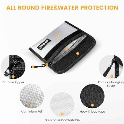 Airfish Fireproof Money Bag, 5 x 8 inches Fireproof Wallet, Waterproof Cash Bag with Zipper, Small Fireproof Cash Bag for Valuables