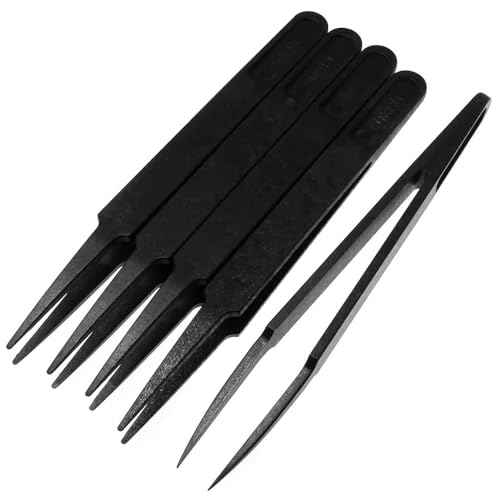 MMOBIEL 5Pcs Anti-static Multifunctional Plastic Precision Tweezers Set, Pointed Tip Tweezers for Electronics, Jewelry-Making, Laboratory Work, Repair Black