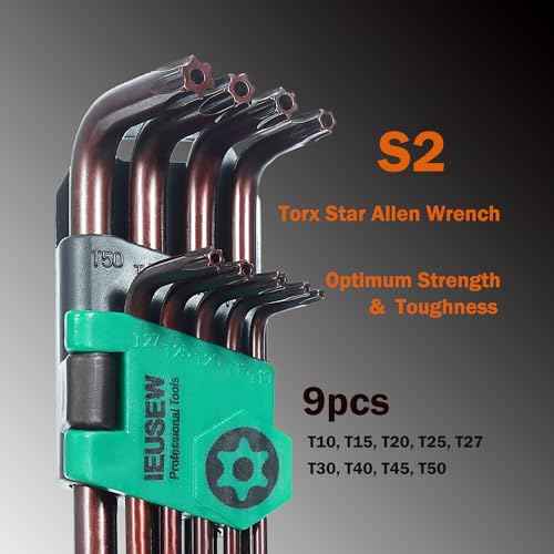 Torx Allen Wrench Set, Tamper Resistant Key Set, S2 Steel, 9-Piece T10-T50 Star Wrench