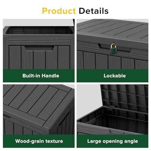 45 Gallon Outdoor Storage Box Waterproof Lockable Resin Deck Box Large, Patio Storage Bin for Pool Accessories Cushion Furniture, Garden Tools, UV-Resistant Outside Delivery Black