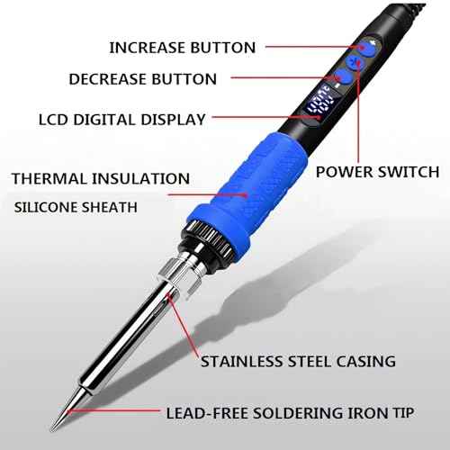 Soldering Iron Kit, LCD digital display, inner-heat, Adjustable Temperature Soldering Iron, Digital Multimeter Kit, Multi Tester, 5pcs Solding Tips (Orange)