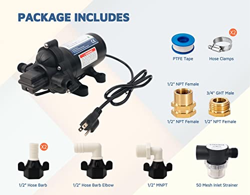 KENCIT 115V 4.0GPM 45PSI Diaphragm Water Pump for RV, Marine, Garden, Kitchen