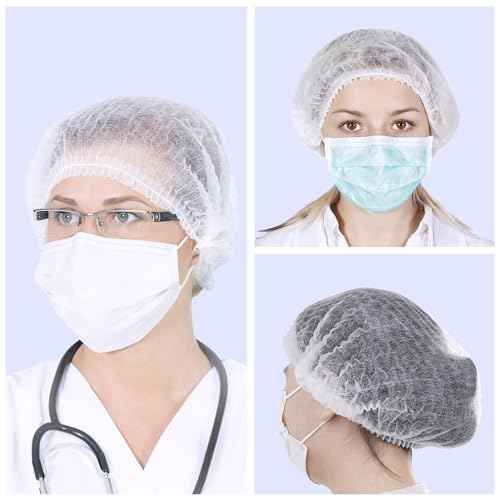 TaShow 120 Pcs Disposable Bouffant Caps, 21 Inches Hair Nets for Women and Men, Polypropylene Non-Woven Hair Nets for Food Service Workers, Labs, Hospital, Salon, Kitchen (White)
