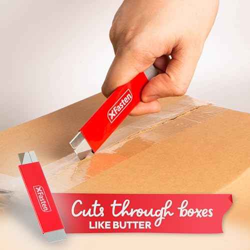 XFasten 12-Pack Retractable Box Cutters with Safety Scraper Bulk Cardboard and Carton Mini Box Cutter Blades Pack | Pocket-Sized and Wiggling-Proof Box Opener for Cutting and Scraping