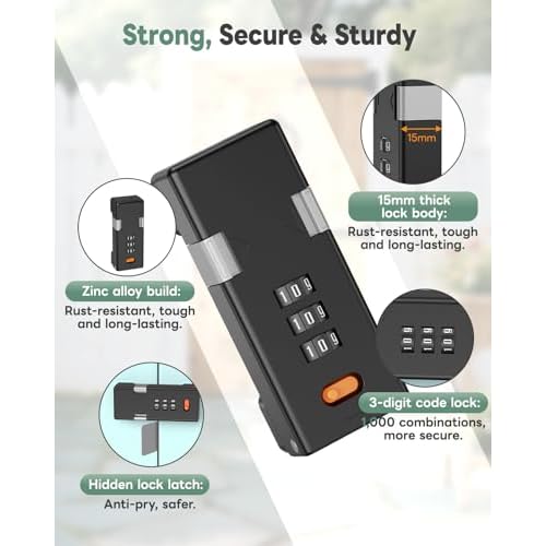 180 Degree Barn Door Combination Lock, 3 Digit Password Keyless Home Security Lock for Kitchen Cabinet, Drawer, Locker, Sliding Closet Doors - Sturdy and Practical Gate Latch (1, Black)