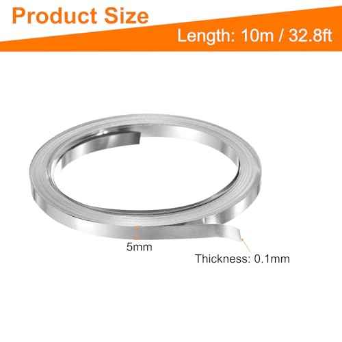 HARFINGTON Nickel Strip 0.1mm x 5mm (32.8ft / Roll) Nickel Plated Steel Strips for Lithium Battery Packs Car Nickel Tap for Cell Battery Pack Spot Welding and Soldering, Silver Tone