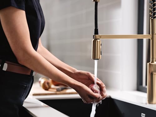 Moen Inara Bronzed Gold One-Handle Pre-Rinse Spring Pulldown Kitchen Faucet with Power Boost, 87863BZG