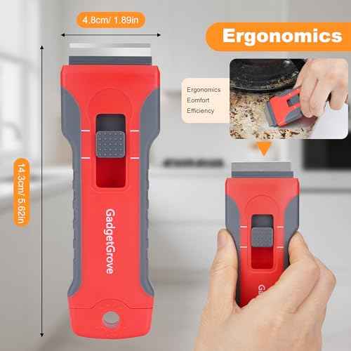 Razor Blade Scraper with 10pcs Blades and 3Pcs wire brushes,Scraper Tool for Cleaning Glass Window, Cooktop, Oven, Stove Scraper, Scraper with Buit-In Blade Storage, Upgraded Lock Mechanism,Gray