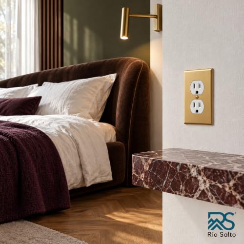 Rio Salto Brass Outlet Covers 5-Pack - 1-Gang Decorative Wall Plates, Brushed Gold Finish