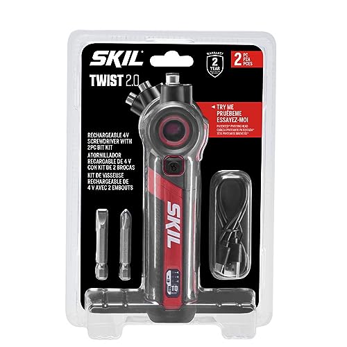 Skil Twist 2.0 Rechargeable 4V Cordless Screwdriver Set with Pivoting Head and 2 Bits