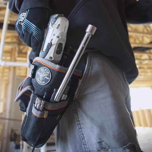 Klein Tools 5183 Tool Bag, Tradesman Pro Drill Pouch, 1680d Material, Drill Holster with Pockets for Tools and Bits